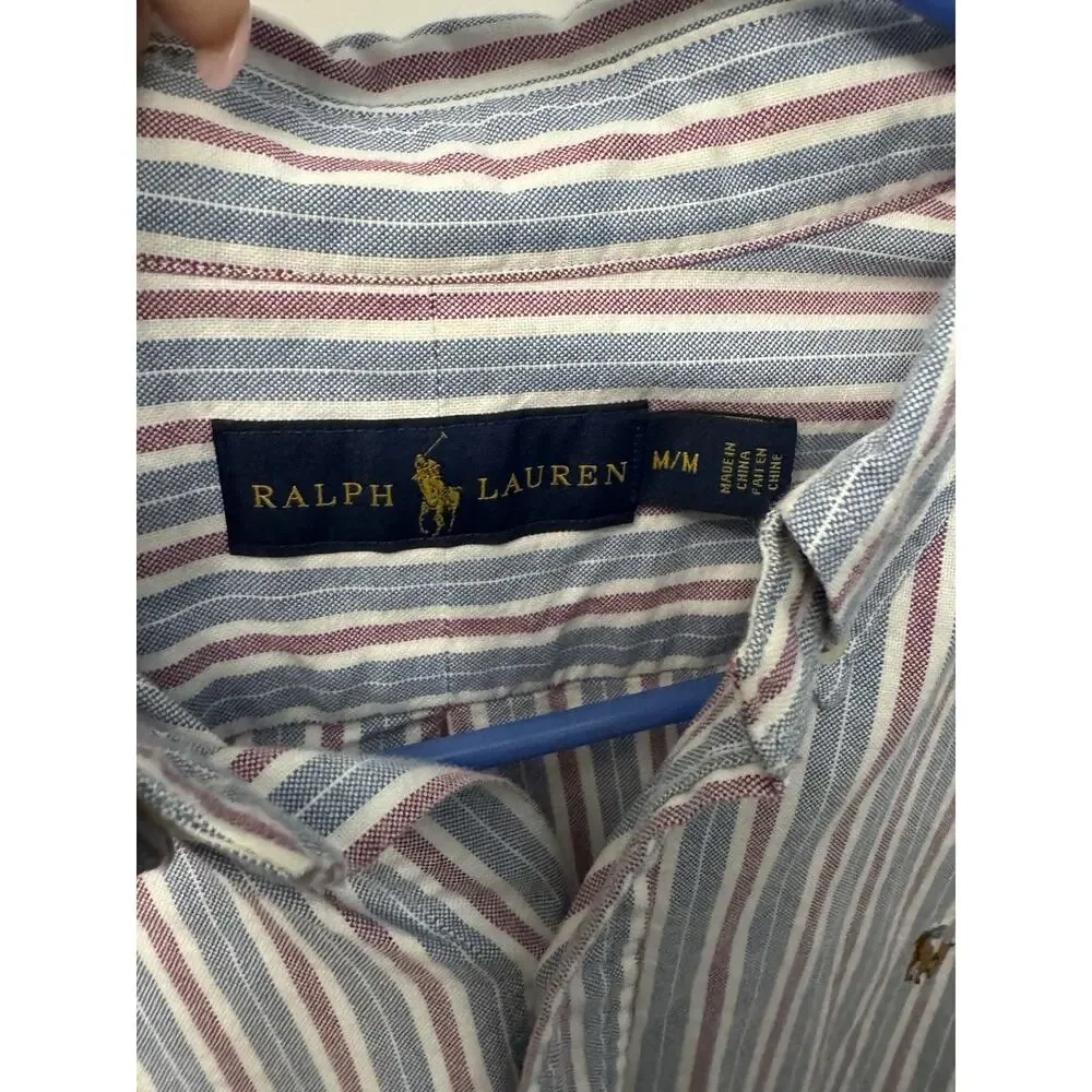 Polo Ralph Lauren Classic Fit Flesh Pony Logo Mens M Striped Button Down Shirt
